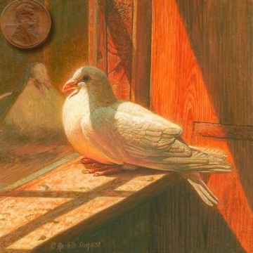 paintng of a white pigeon