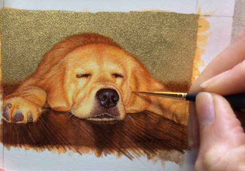 yellow lab painting, yellow Labrador Retriever painting, dog commission by rachelle siegrist